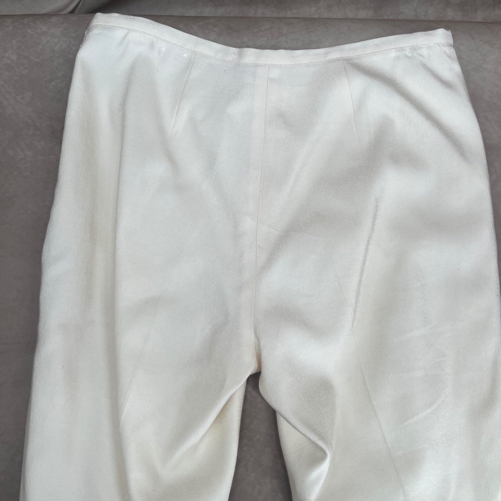 J. McLaughlin Trousers Women 2 Cream Silk Blend Straight Leg Side Zip - Picture 6 of 7